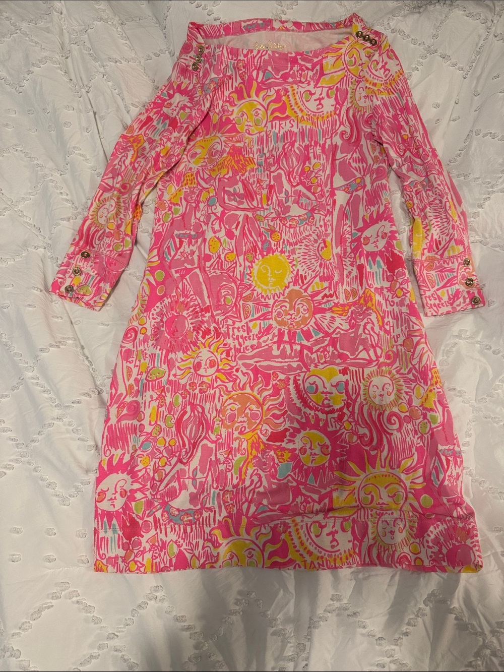 Lilly Pulitzer Pink and Yellow Printed Long-Sleeve Shift Dress